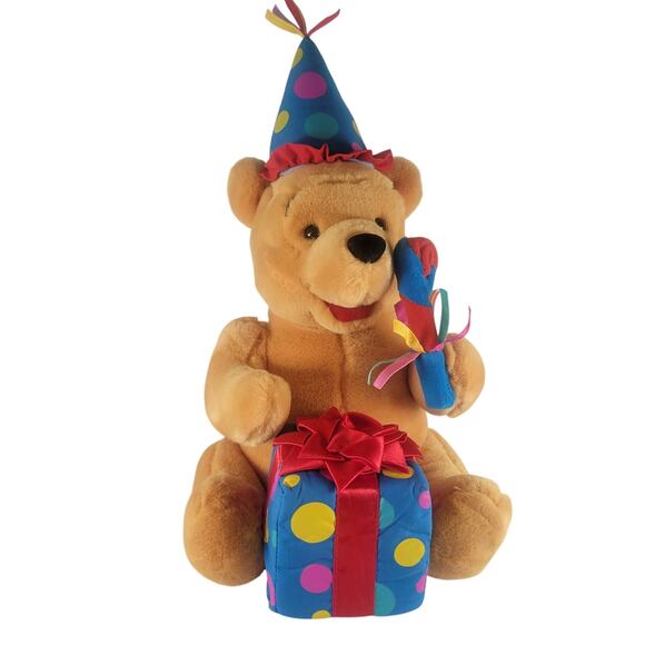 Winnie the Pooh Birthday Plush 15" Party Hat Gift Disney Store Exclusive Plushie - Picture 1 of 16